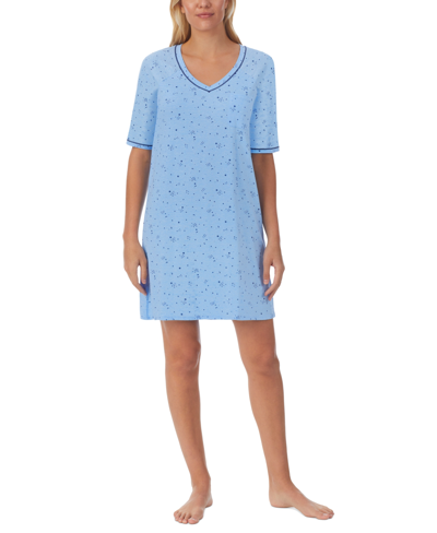 Shop Cuddl Duds Elbow-length Moisture Wicking Sleep T-shirt In Navy Celestial