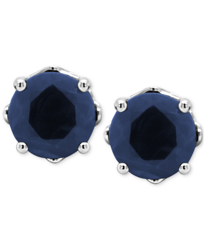 Shop Macy's Sapphire Solitaire Stud Earrings (1-1/5 Ct. T.w.) In Sterling Silver (also In Ruby & Emerald)