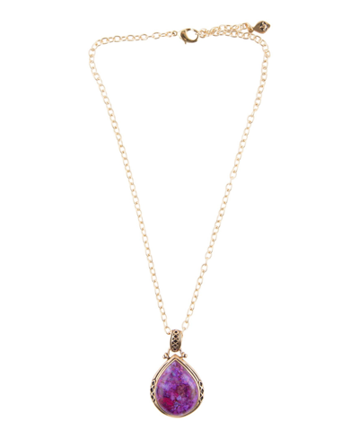 Barse Women's Havana Bronze And Purple Turquoise Pendant On Chain Necklace In Purple Turquoise