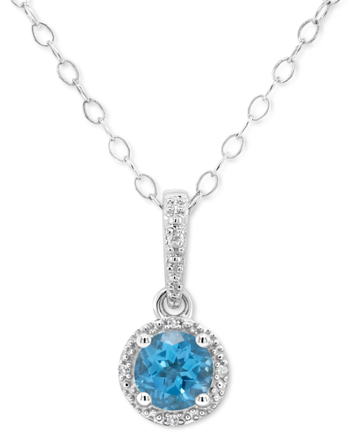 Macy's Rhodolite Garnet (1 Ct. T.w.) & Diamond Accent Solitaire 18" Pendant Necklace In Sterling Silver (al In Blue Topaz