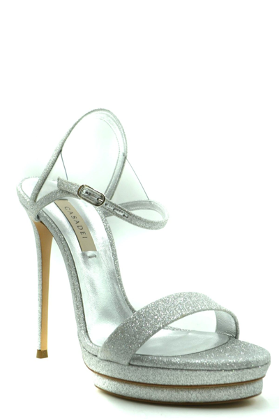 Shop Casadei Women's Silver Glitter Sandals