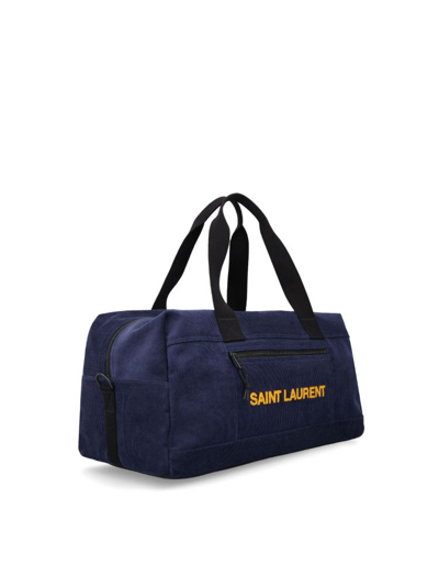 Shop Saint Laurent Men's Blue Cotton Travel Bag