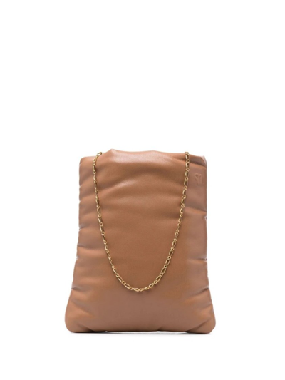Shop Nanushka Rectangular Padded Shoulder Bag In Brown