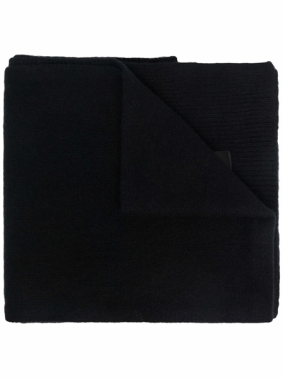 Shop Dondup Black Logo-patch Knitted Scarf