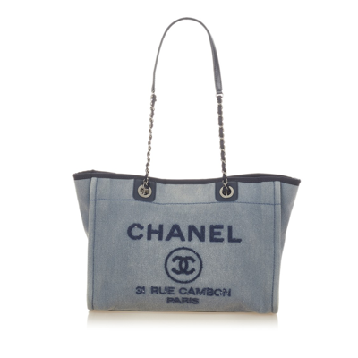 Pre-owned Chanel Deauville Canvas Tote Bag In Blue