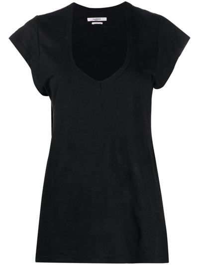 Shop Isabel Marant Étoile U-neck Longline T-shirt In Black