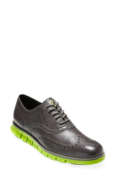 Shop Cole Haan Zerogrand Wingtip Derby In Pavement/ Lime Green
