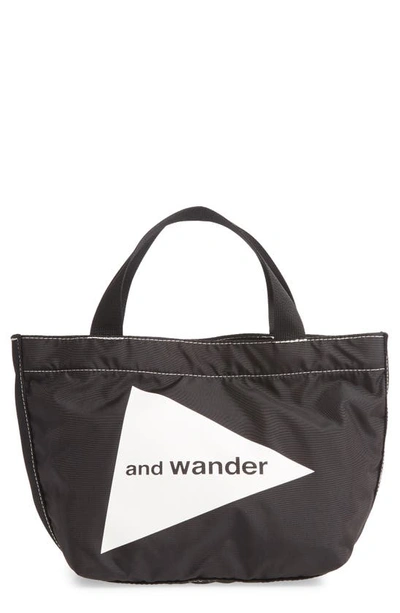 Shop And Wander Small Logo Nylon Canvas Tote Bag In Black