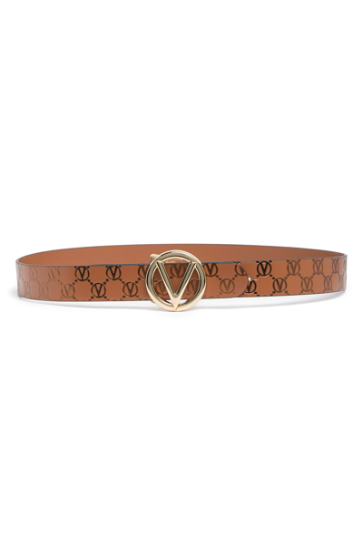 Shop Valentino By Mario Valentino Giusy Monogram Leather Belt In Caramel Caramel