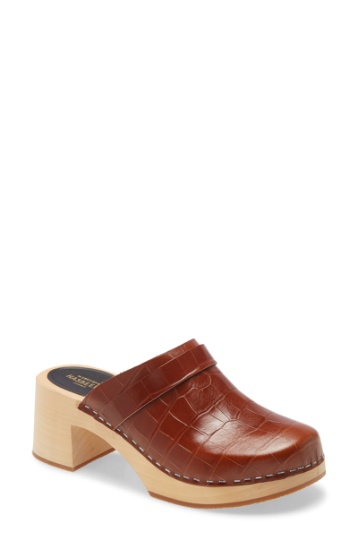 Shop Swedish Hasbeens Dagny Clog In Cognac Embossed Leather