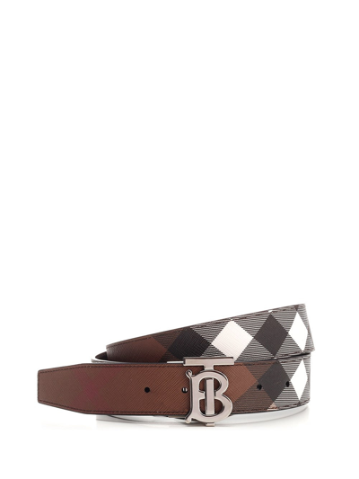 Shop Burberry Reversible Monogram Motif Checked Belt In Brown