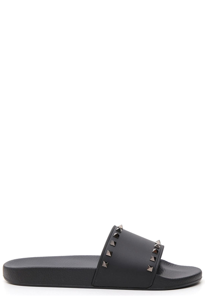 Shop Valentino Garavani Rockstud Slide Sandals In Black