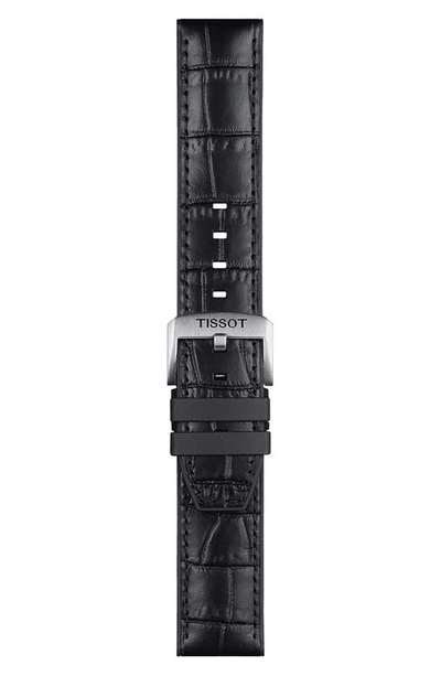 Tissot 22mm Croc Embossed Leather Watch Strap In Black