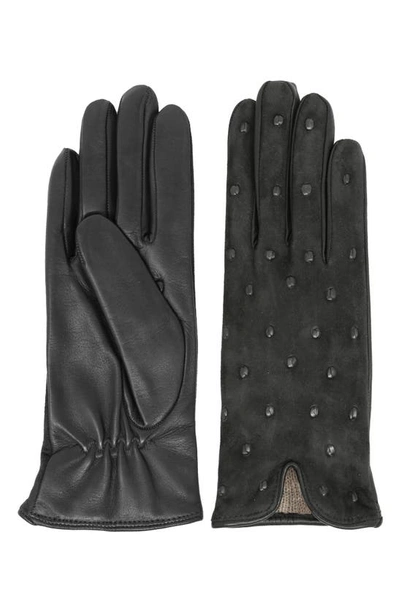 Shop Nicoletta Rosi Cashmere Lined Lambskin Leather Gloves In Grey
