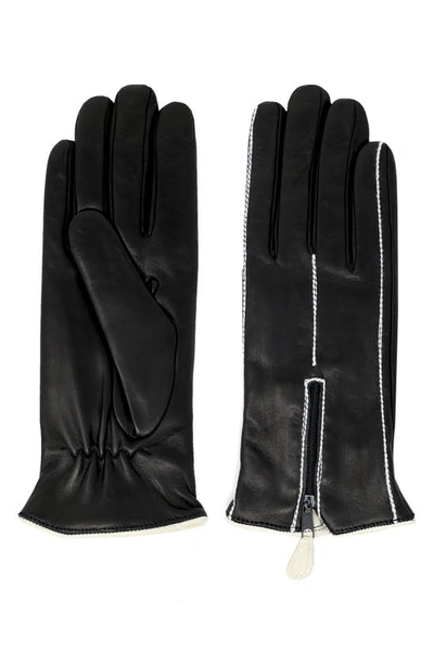 Shop Nicoletta Rosi Contrast Stitch Cashmere Lined Lambskin Leather Gloves In Black