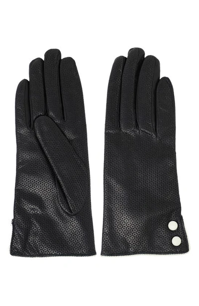 Shop Nicoletta Rosi Cashmere Lined Perforated Lambskin Leather Gloves In Black