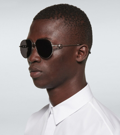 Dior Cd Link A1u Round-frame Silver-tone Sunglasses In Shiny Palladium/smoke