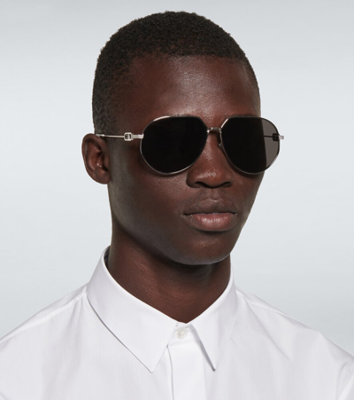 Dior Cd Link A1u Round-frame Silver-tone Sunglasses In Shiny Palladium/smoke
