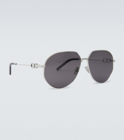 Dior Cd Link A1u Round-frame Silver-tone Sunglasses In Shiny Palladium/smoke