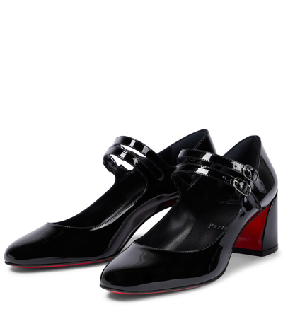 Shop Christian Louboutin Miss Jane 55 Patent Leather Pumps In Black/lin Black