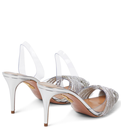 Shop Aquazzura Gatsby 75 Embellished Slingback Pumps In Silver