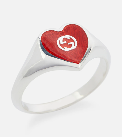 Shop Gucci Heart Sterling Silver Ring In Red