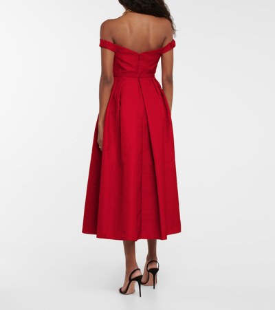 Shop Self-portrait Off-shoulder Cloqué Midi Dress In Red
