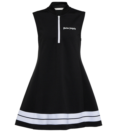 Shop Palm Angels Logo Striped Jersey Minidress In Black White