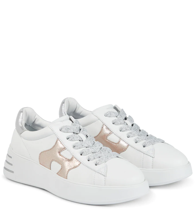 Shop Hogan Rebel H564 Leather Sneakers In Bianco+argento+oro Ch