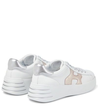 Shop Hogan Rebel H564 Leather Sneakers In Bianco+argento+oro Ch