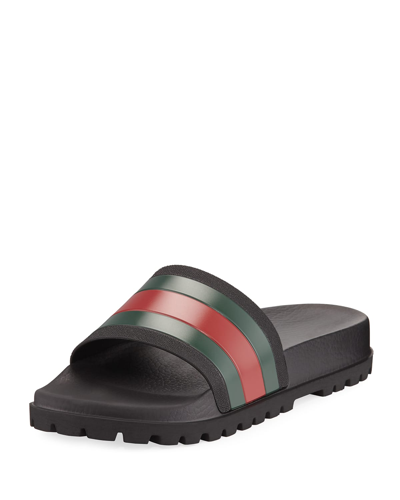 Shop Gucci Pursuit Trek Web Slide Sandals In Black