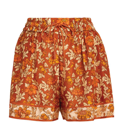 Shop Zimmermann Silk Andie Shorts In Brown