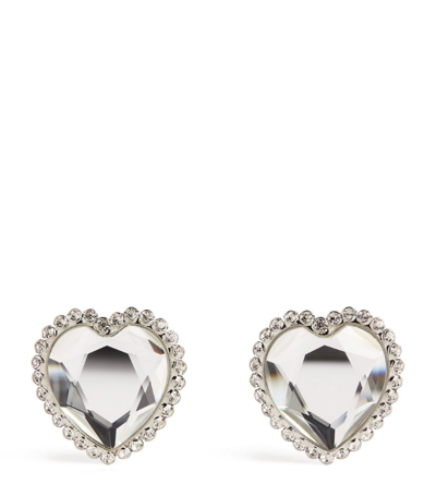 Shop Alessandra Rich Crystal Heart Clip-on Earrings In Silver