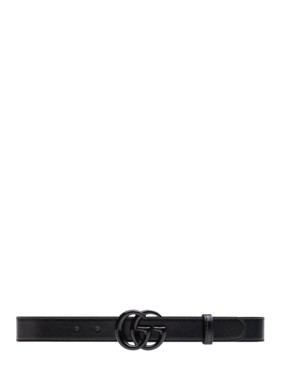 Shop Gucci Gg Marmont Thin Belt In Black