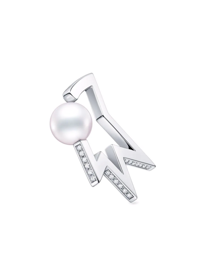 Shop Tasaki 18kt White Gold Collection Line Comet Plus Neo Diamonds Pave Ear Cuff In Silver