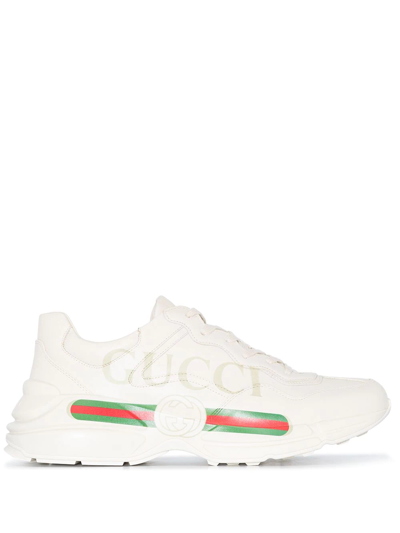Shop Gucci Rhyton-logo Leather Sneakers In Neutrals