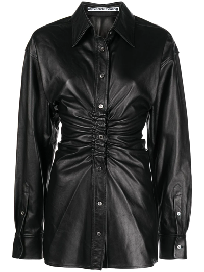 Shop Alexander Wang Ruched Leather Shirt In Schwarz