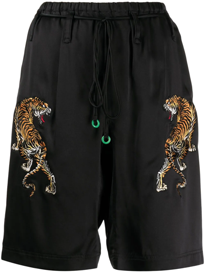 Shop Alexander Wang Tiger-embroidered Silk-satin Pyjama Shorts In Schwarz