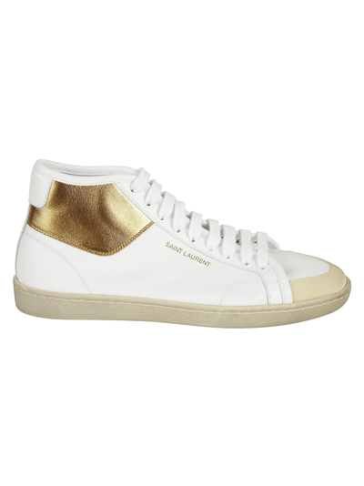 Shop Saint Laurent Sl/39 Mid Top Sneakers In Optic White/gold