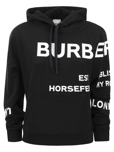 Shop Burberry Horseferry Print Cotton Oversized Hoodie In Black