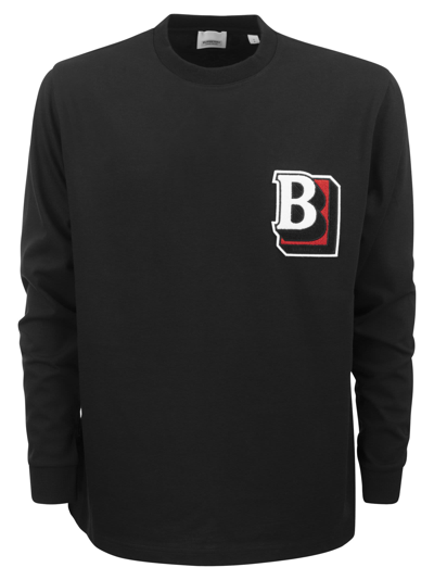 Shop Burberry Cotton Blend Sweatshirt With Letter Graphic In Black
