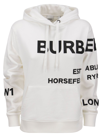 Shop Burberry Horseferry Print Cotton Oversized Hoodie In White