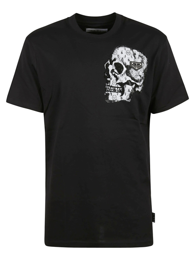 Shop Philipp Plein Round Neck Ss Stones Skull T-shirt In Black