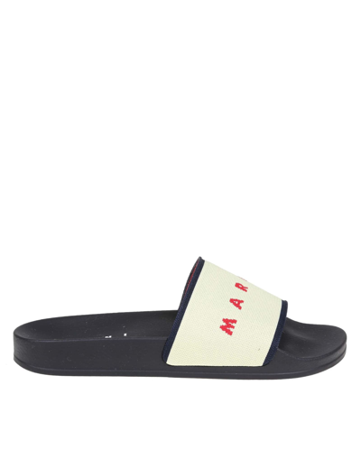 Shop Marni Sandals In Jacquard And Rubber In White/black