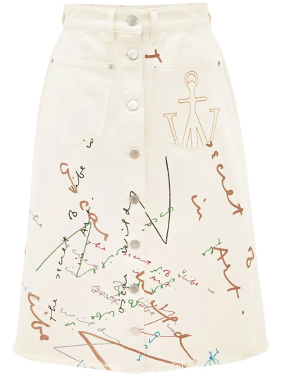 Shop Jw Anderson J.w. Anderson Off White Cotton Oscar Wilde Capsule Printed Skirt In Fantasia