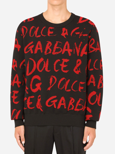 Shop Dolce & Gabbana Round-neck Jacquard Sweater In Black/red
