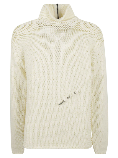 Shop Off-white Meteornail Knit Zip Mockneck Sweater In Tofu