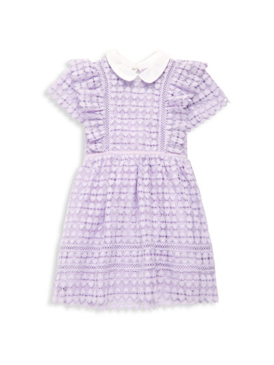 Shop Self-portrait Little Girl's & Girl's Heart Lace Minidress In Purple
