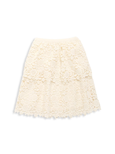Shop Self-portrait Little Girl's & Girl's Guipure Lace Tiered Skirt In Ivory