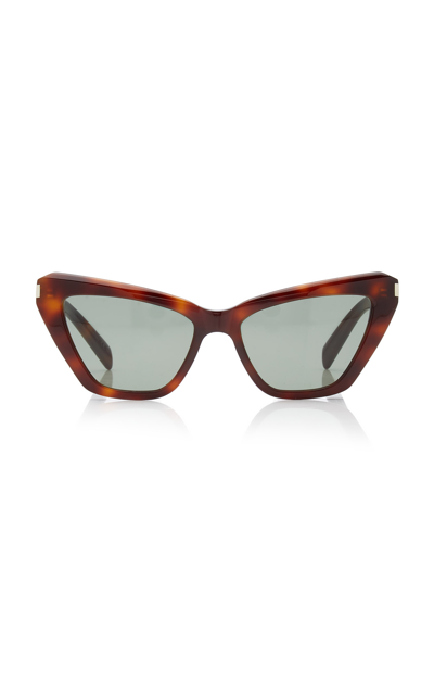 Shop Saint Laurent Women's Cat-eye Tortoiseshell Acetate Sunglasses In Brown